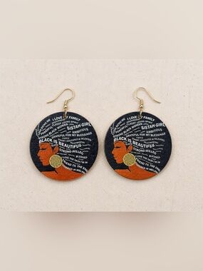 Affirmation Round Drop Earrings in Black & Orange